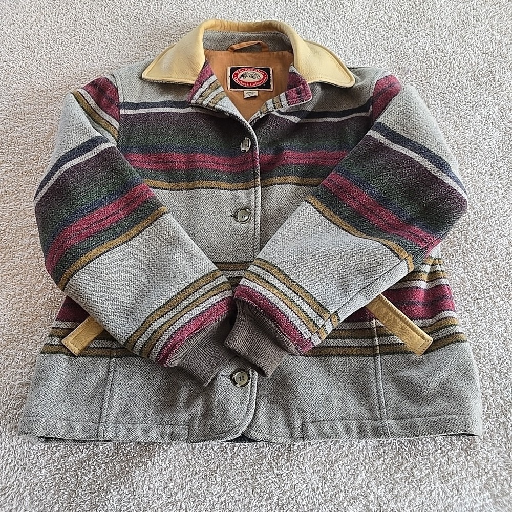 Vtg Australian Outback Collection‎ Wool Blend Southwestern Jacket Leather Trim M